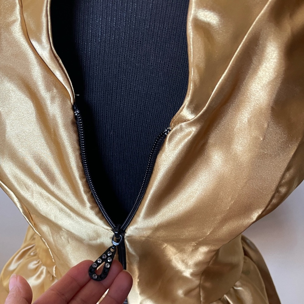 Gold Satin Halter Peplum Zip-Front Top - Picture 5 of 11